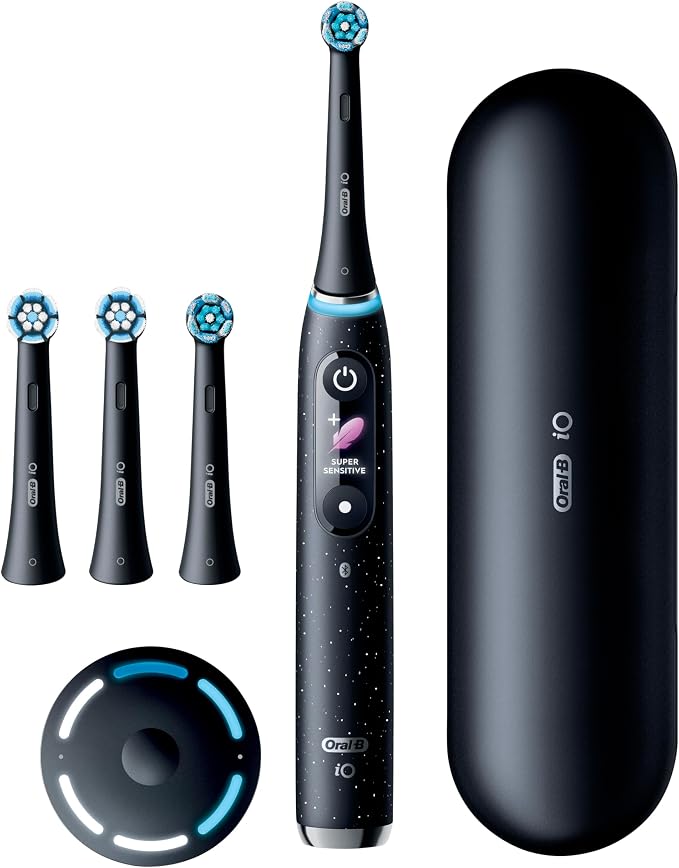 Oral-B Rechargeable Electric Toothbrush, iO10 Ultimate Clean, 7 Cleaning Modes, Interactive Display, iSense Charger, Charging Travel Case, 4 Brush Heads, Rechargeable Toothbrush, Black