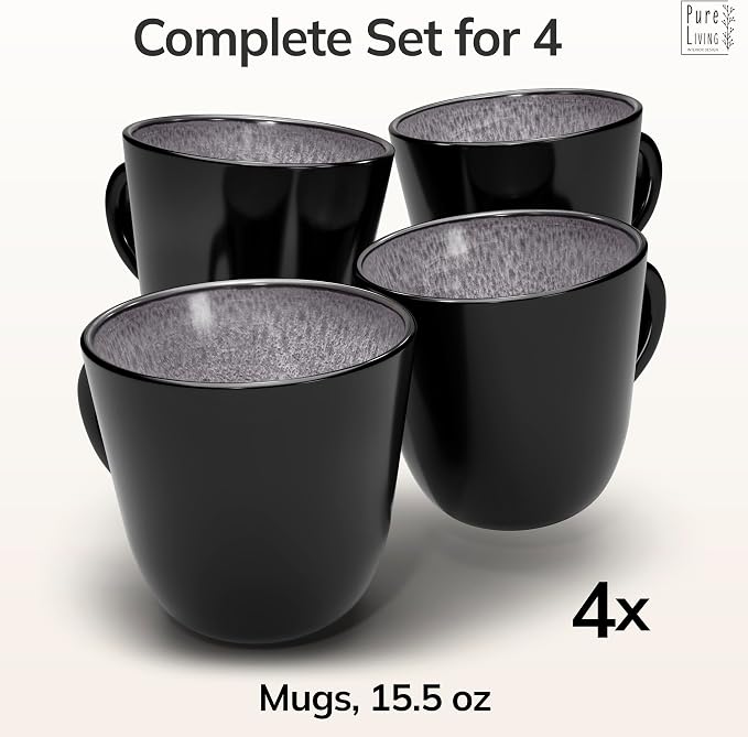 Large Stoneware Coffee Mugs Set of 4, 15.6 oz Coffee Cups with Reactive Glaze, Lead-Free, Dishwasher & Microwave Safe, Stain Resistant for Cocoa, Latte, Cappuccino & Tea, Dark Gray
