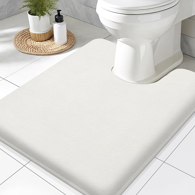 Smiry Memory Foam Toilet Rugs U-Shaped 24x20, Extra Soft Absorbent Non-Slip Contour Bathroom Rugs, Machine Washable Bath Mats for Toilet, Ivory White