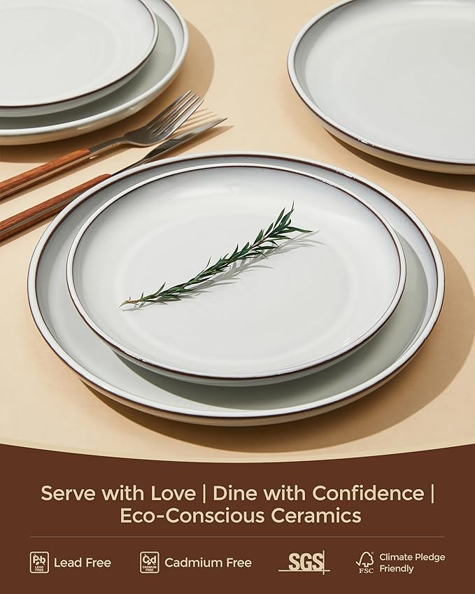 Pokini 18 Piece White Stoneware Dinnerware Set for 6, Santorini Mist Terracotta Plates and Bowls with Reactive Glaze, Microwave & Dishwasher Safe, Aesthetic Ceramic Dishes for Family Meals & Hosting