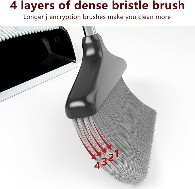 Broom with Dustpan Combo Set 54" Long Handle Angle Broom and Dust Pan for Home Office Cleaning Sweeping (Black and Grey)