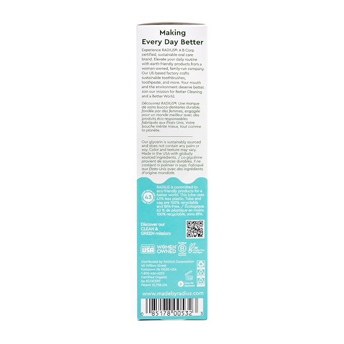 RADIUS USDA Organic Toothpaste 3oz Non Toxic Chemical-Free Gluten-Free Designed to Improve Gum Health & Prevent Cavity - Mint Aloe Neem - Pack of 6