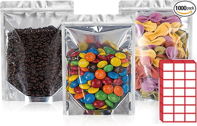 BELLE KR® 4x6 Mylar Bags Stand Up - Pack Of 1000-7.5mil Thick - Clear Mylar Bags with See Through Window for Freeze Dryer