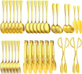 32 Piece Stainless Steel Serving Utensils Set - Complete Buffet Serving Spoons, Tongs, Ladles, Spatulas for BBQ, Parties, Weddings, Catering and Events (Gold)
