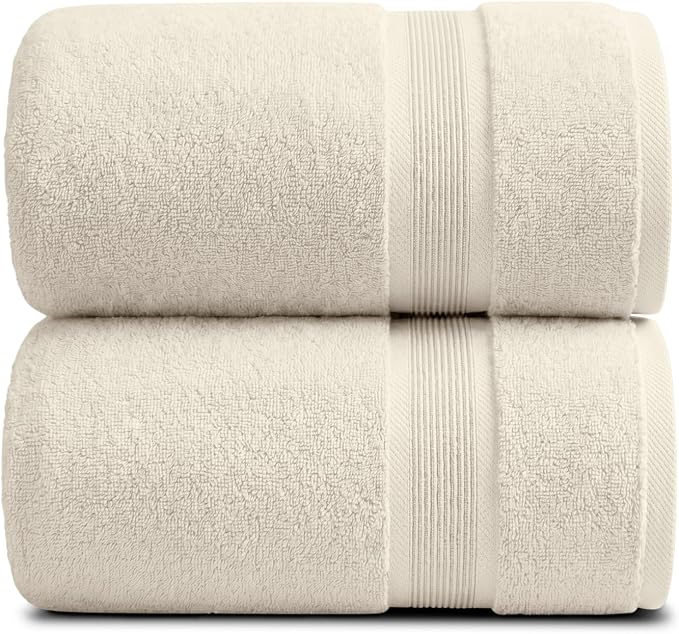 Luxury Bamboo Rayon Oversized Bath Towel Set | 2-Pack | Ultra Soft | Beige | 35% Bamboo Rayon - 65% Zero Twist Cotton | Absorbent Quick-Dry Towels for Bathroom | Ultra Soft | OEKO-TEX Standard 100