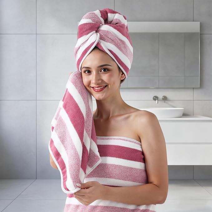 REDKISS 6-Piece Microfiber Bath Towel Set, Ultra Soft, Highly Absorbent & Quick Dry, 35x70 Inch Oversized, Pinkish red Towels for Bathroom, Spa, Gym, 2 Bath 2 Hand 2 Washcloths -