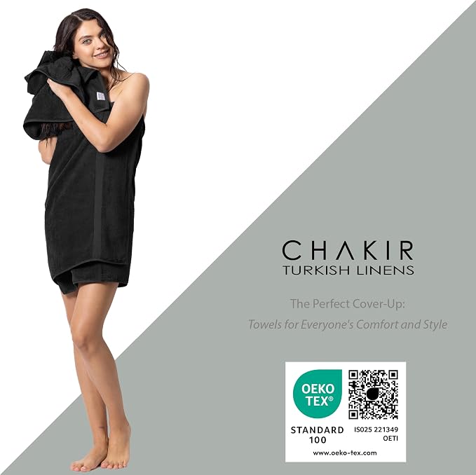 Chakir Turkish Linens Personalized 3 Piece Towel Set, 100% Cotton Luxury Turkish Towels for Bathroom, Soft Absorbent Towel Set with Bath Towel Hand Towel and Washcloth, Black