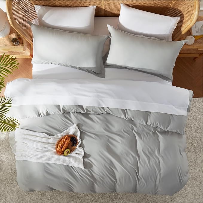 Nestl Twin Duvet Cover Set - Soft Double Brushed Light Grey Duvet Cover Twin XL, 2 Piece, with Button Closure, 1 Duvet Cover 68x90 inches and 1 Pillow Sham