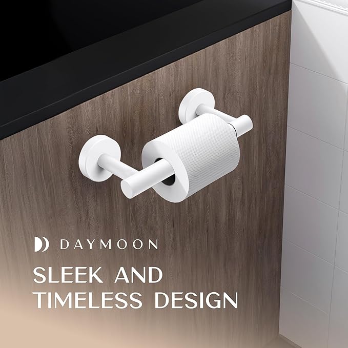 Day Moon™ - Toilet Paper Holder - Modern Roll Holder for Bathroom - 1 Pack - Wall Mount - Classic, White