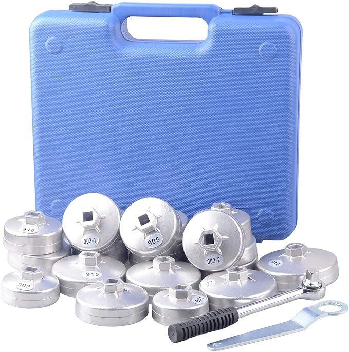 DAYUAN 23pcs Aluminum Alloy Cup Type Oil Filter Cap Wrench Socket Set | 1/2" Drive, Removal Tool, Storage Case Included