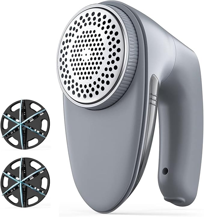 BAHREL Fabric Shaver Lint Remover - Fabric Defuzzer Electric Lint Fuzz Pills Remover with Quandruple Protection & 2 Replaceable 6-Leaf Blades, Sweater Defuzzer Remove Pilling (Color : Gray)