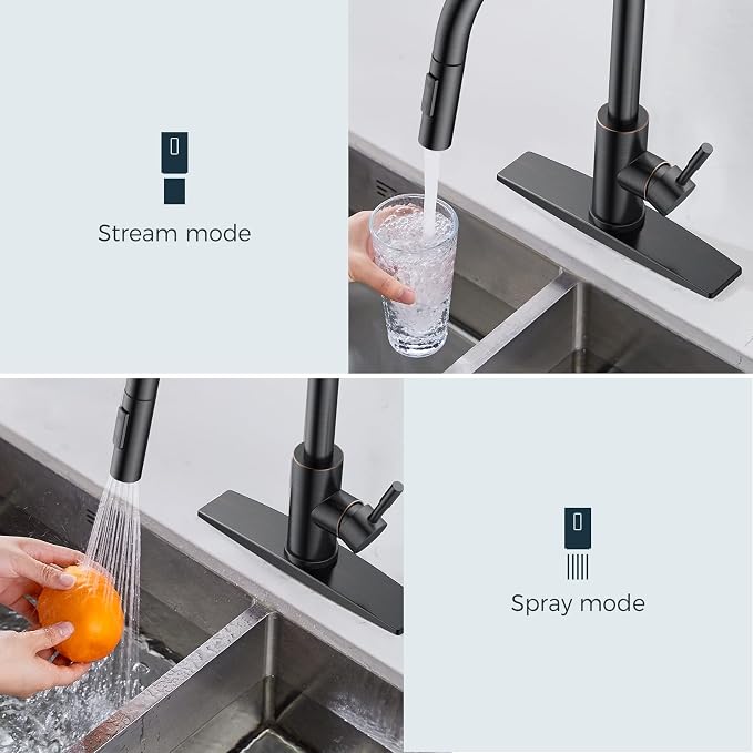 FORIOUS Oil Rubbed Bronze Kitchen Faucet with Pull Down Sprayer, High Arc Modern Classic Sink Faucet Stainless Steel with Deck Plate Fit for 1 or 3 Hole for Pot Filler Bar Farmhouse Laundry Rv, ORB