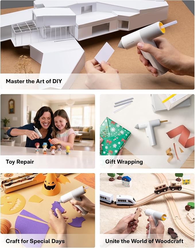 HOTO Cordless Auto Dispensing Glue Gun, Easyflow Hot Glue Gun with 40 Glue Sticks, 30s Fast Heating, 3000mAh USB-C Rechargeable, Anti-Scald & Anti-Drip, Ideal for DIY Crafts, Home Repairs & Decoration