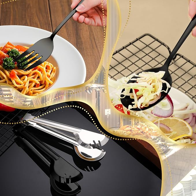 Serving Utensils Set, 24-Piece Large Stainless Steel Serving Spoons and Forks for BBQ, Buffets, Catering, Parties, Weddings, Restaurants - Black