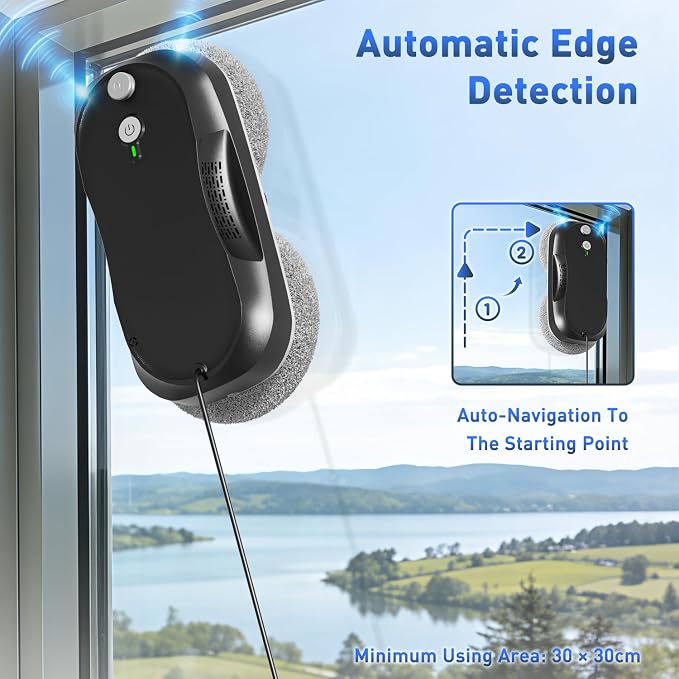 KKI Window Cleaning Robot, Upgrade Window Cleaner Robot, Auto Spray, Max 6400pa,3 Cleaning Modes & Edge Detection, Remote Control for High-Rise Windows, Glass Door,4Sets Cloths,Black