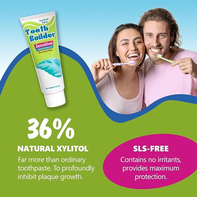 Squigle Tooth Builder Fluoride-Free Xylitol Sensitive Toothpaste 6-Pk | SLS-free for sensitive teeth and mouths that react to conventional toothpaste: a gentle, unflavored, low-foam formula