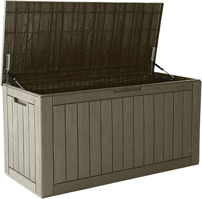 97 Gallon Waterproof Large Resin Deck Box, Lockable Large Outdoor Storage Box Indoor Outdoor Storage Container for Patio Cushions, Gardening Tools, Pool Supplies, Grey