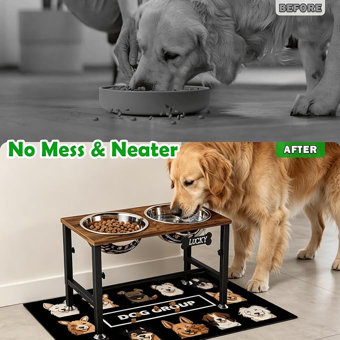 SHAINFUN Elevated Dog Bowls with Mat for Large & Extra Large Dogs, Raised Dog Bowl Stand with 2 Stainless Steel Bowls, Tall Dogs Food Water Bowl Holder