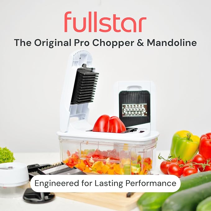Fullstar XL Vegetable Chopper & Mandoline Slicer – Vegetable, Onion, Potato, Food, Veggie & Fruit Slicer, Dicer & Spiralizer with Pull-Out Catch Tray, Kitchen Gadgets & Gifts (6 in 1, Black/White)