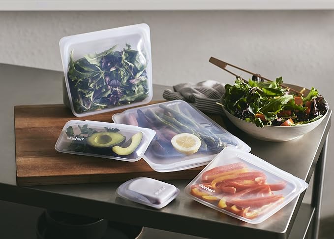 Stasher Silicone Reusable Storage Bag, Stand-Up Mega Bag, Reusable Freezer Bags,Microwave,Dishwasher,Oven Safe,Sous Vide,Premium Lunch Container,Eco Friendly,Food Storage Bags,104 oz,Clear (Pack of 2)