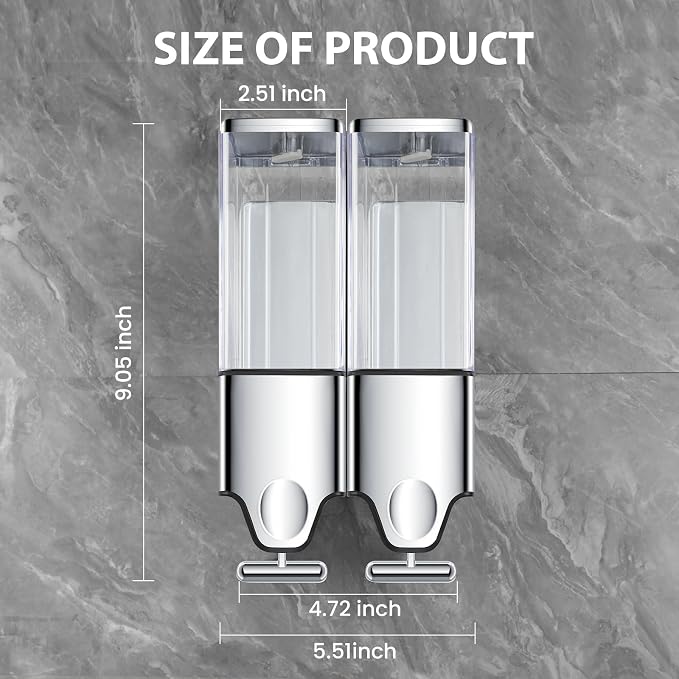 EHORIA Shampoo and Conditioner Dispenser,Shower Soap Dispenser | Shower Dispenser 2 Chamber No Drill,Wall Mounted Refillable Bottles,18.6oz 2-in-1,Shower Accessories for Bathroom,RV&Hotel