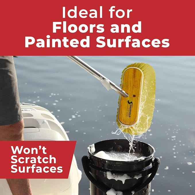 Shurhold Classic Deck Brush – Boat Cleaning Brush with Wood Block, Rubber Bumper & Durable Bristle Design