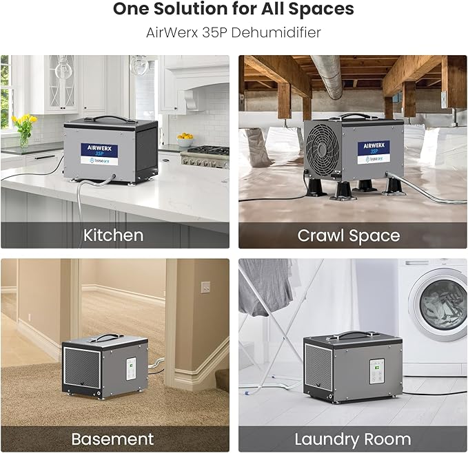 BaseAire Crawlspace Dehumidifier with Pump, Compact Dehumidifiers for Commercial, Basement and Water Damage with Drain Hose, 70 PPD, Auto Defrost, GLGR Technology, Up to 1000 Sq Ft