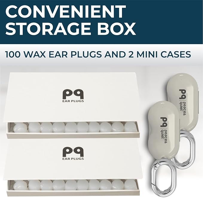 Peace&Quiet | PQ 100 Wax Ear Plugs for Sleeping - Silicone Wax Earplugs for Sleeping and Swimming, Gel Ear Plugs for Noise Cancelling, Sleeping Earplugs, Sound Blocking 32 Db (100 Pillows), White