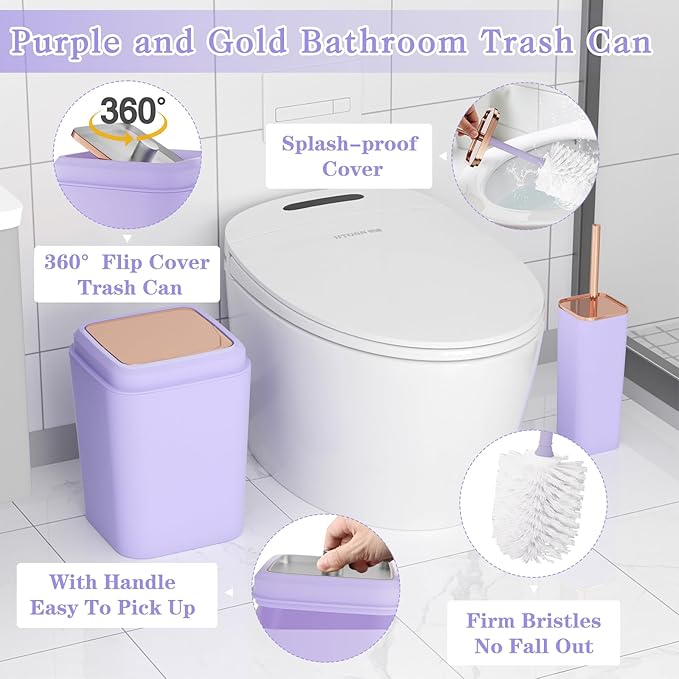 XLHOMO Bathroom Set, 9PC Bathroom Accessory Set, Purple Bathroom Accessories, Purple Bathroom Set, Trash Can, Soap Dispenser for Home Decor