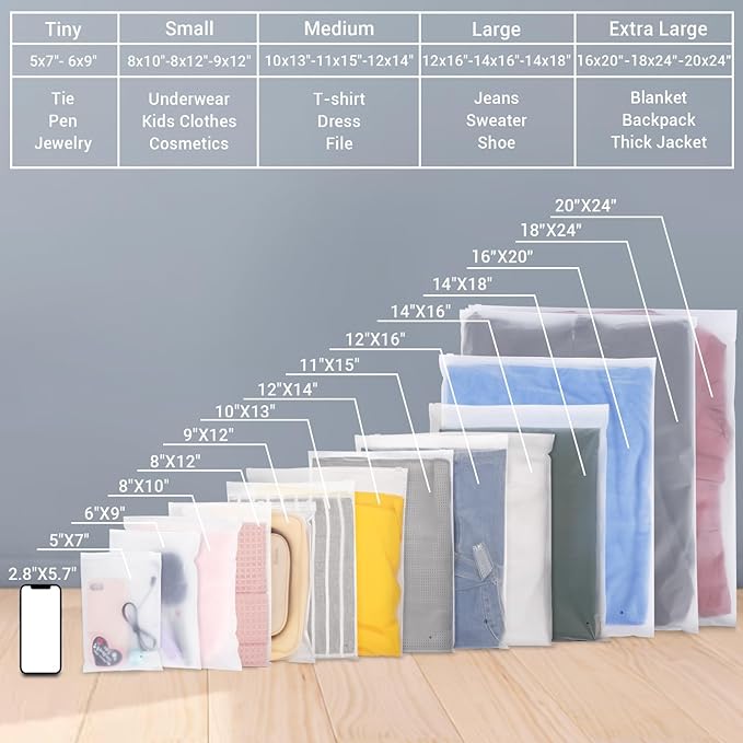 Clothes Packaging Bags for Shipping 25 Count 10x13" Frosted Zipper Plastic Bags for Clothing Thick Plastic Apparel Bag for Packaging T-Shirt, Shirt, Document, 3 Mil, with Vent Holes Storage Bag