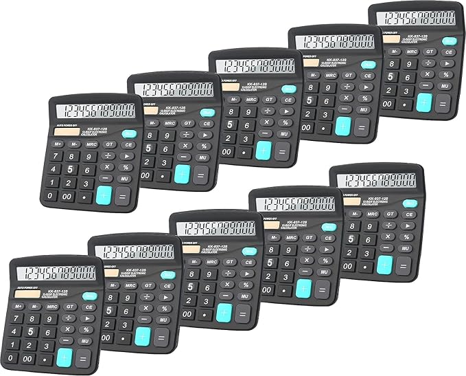 Calculators, BESTWYA 12-Digit Dual Power Handheld Desktop Calculator with Large LCD Display Big Sensitive Button (Black, Pack of 10)