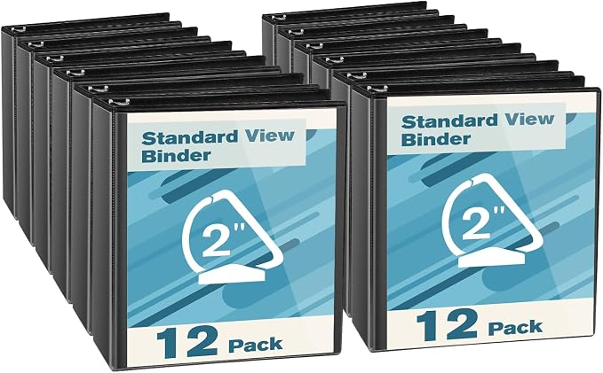 CIXILDTS 2-inch D Ring Binders, Fit US Letter Size Paper, 2" 3 Slant-D Ring Binder with 2 Pocekts, 12-Pack, Black