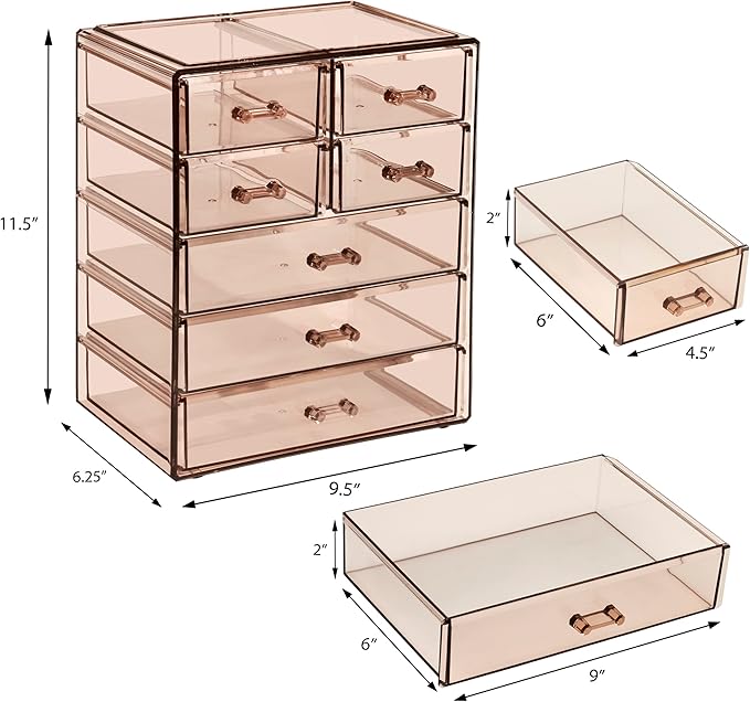 Sorbus Acrylic Makeup Organizer Set, 7-Drawer Vanity & Countertop Cosmetic Storage with Small & Wide Drawers, Bronze Glow Makeup Storage for Brushes, Lipsticks, Jewelry, Holiday Gift for Women & Teens