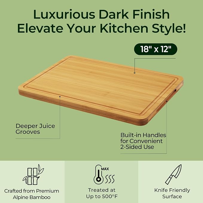 Keechee Natural Bamboo Cutting Board for Kitchen, XL Carving Board | Deep juice grooves, built-in handles, heavy duty large wood block for meat and vegetables