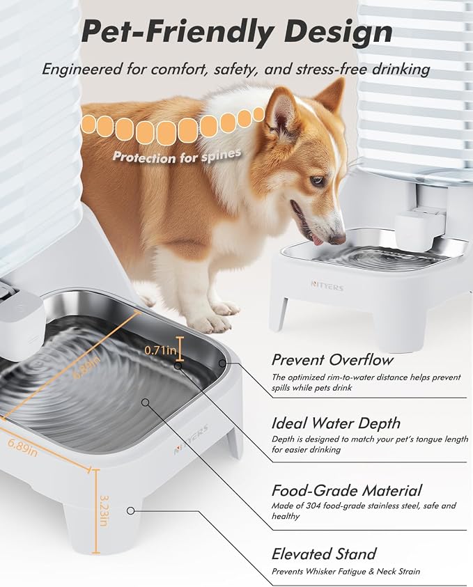 Automatic Dog Water Bowl Dispenser with Patented Faucet - 6L Large Gravity Cat Water Dispenser with Handle, Filter & Adjustable Base, Wide Mouth for Easy Clean, BPA-Free, Stainless Steel Pet Waterer