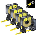 4PK 6mm Replace with DYMO Heat Shrink Tube 18052 Rhino 5200 Yellow Label | Nineleaf Compatible for DYMO Label Maker Refills A18052 Black on Yellow 1/4" x 5ft Wires Tubing for Rhino 4200 5000 3M PL300