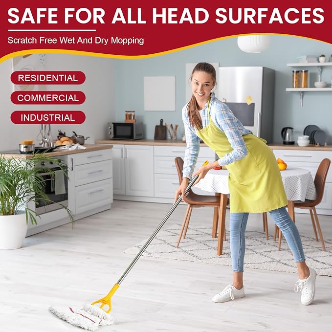 Eccliy 6 Pack Commercial Mop Heads Replacement Heavy Duty 18 oz Loop End Cotton String Wet Mop Refills Washable Absorbent Reusable for Industrial Home Tile Wood Concrete Floor (White,Red)