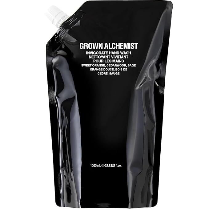 Grown Alchemist Invigorate Hand Wash Refill – Liquid Hand Soap with Aloe, Sweet Orange, Cedarwood & Sage – Gentle, Moisturizing Kitchen & Bathroom Soap, Natural Plant Based Gel Cleanser, 1L
