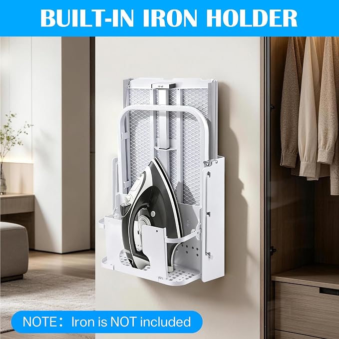 Wall Mounted Ironing Board Height Adjustment with Iron Holder 36 x 12 Inch | Fold Down Ironing Board Wall Mount Space-Saving Iron Board with Removable Heat Resistant Cover for Laundry Room, Home