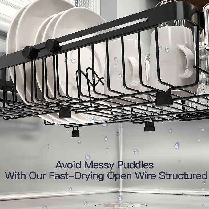 Dish Drying Rack Over The Sink with Utensil Holder | Expandable Stainless Steel Dish Drainer for Small Kitchen, Apartment, RV, Counter Space Saving, Perfect Fit, Rustproof