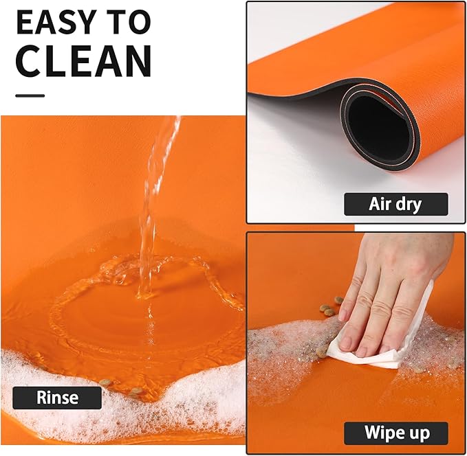 HotLive Dog Food Mat - Absorbent Cat Mat for Food and Water, No Stains Pet Feeding Bowl Mat, Easy to Clean Pet Placemats, Quick Dry Dog Water Dispenser Mat for Messy Drinkers | Paw Orange 24"x36"