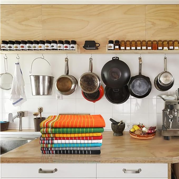 Urban Villa Kitchen Towels 100% Cotton Dish Towels for Kitchen(Set of 8)20”x30” Dish Cloths Highly Absorbent Kitchen Linen Set with Hanging Loop Perfect for Drying Dishes Cleaning Towels -Multicolor