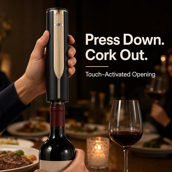 BLUBYEES Electric Wine Opener with Charging Base and Built-In Foil Cutter, Rechargeable Touch-Activated Automatic Corkscrew, Premium Wine Gifts for Men Women, Dad, Husband
