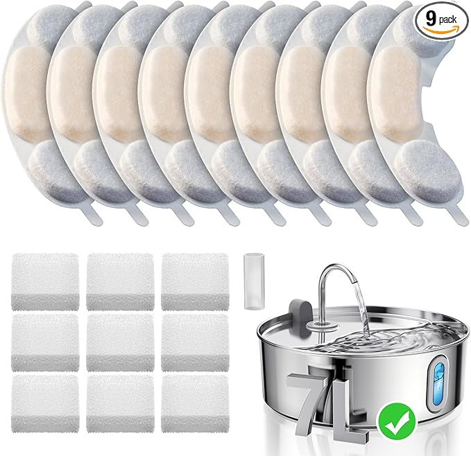 Smartoo Official 9 PCS Filters & 9 Sponges for 7L/236oz Dog Water Fountain | Incl. 1 Pump Holder Replacement for Smartoo Stainless Steel Pet Water Fountain, Durable & Genuine Filter Replacement.