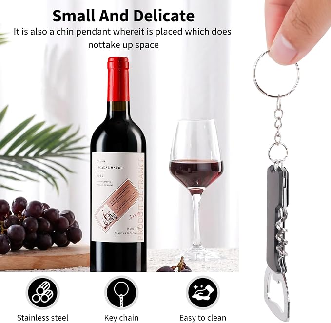 50 Pcs 3.27'' Stainless Steel Wine Bottle Openers with Keychain | Waiter corkscrew wine keys for beer and wine bottles, ideal for bars, restaurants, parties and home use, black finish
