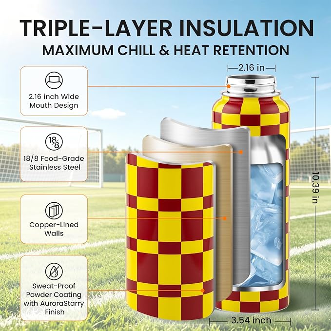 RAYMYLO 2026 Soccer Biggest Event Edition Insulated Water Bottle 40 oz, Nation Flag Design, Best Souvenir & Gift for World Soccer Lover, Vacuum Stainless Steel (Cold for 36Hrs), Leak Proof & Non-BPA
