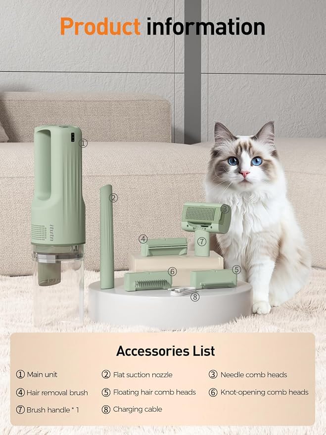 Dog Vacuum For Shedding Grooming, Pet Grooming Vacuum For Dogs Cat, Vacuum Pet Hair Remover Tool with Slicker Deshedding Dog Brush for Shedding Dematting Comb Kit