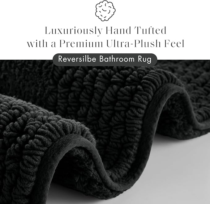Madison Park Splendor Reversible 100% Cotton Bath Runner, 24 x 60, Black | Tufted Bathroom Rug, 3000 GSM, Hotel Quality, Luxurious Plush, Medium Pile, Absorbent, Quick Dry, OEKO-TEX, Shower Room Décor