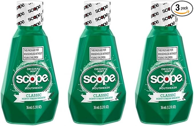 Scope Mouthwash Classic Original Mint 1.2 Oz Travel Size Pack of 3)