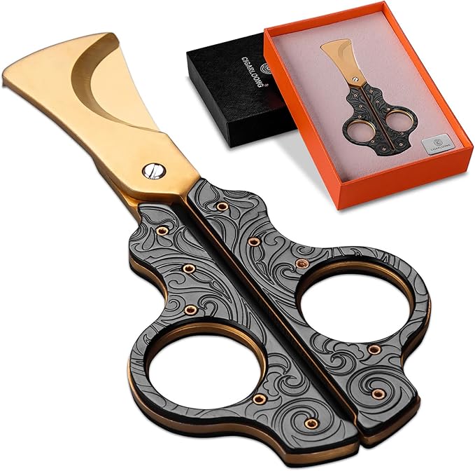 Cigar Scissors Cutter Stainless Steel Double Blade Guillotine Cutter Straight Cut Scissors with Leather Case(Black)